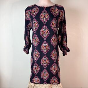 Crown & Ivy Elegant Shift Dress | Navy, Pink & Orange Patterned | Size 12